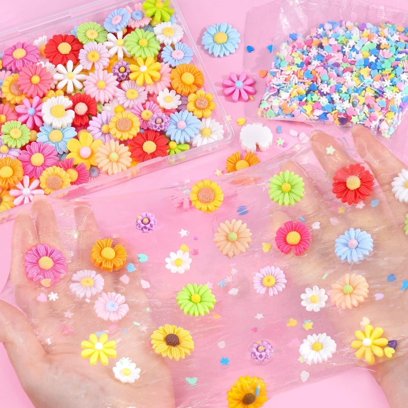 Glitzest 100PCS TINKRSTUFF Flower Slime Charms Cute DaisyFlatback Resin Charms for Slime, Kawaii Random Decoden Charm for Embellishments Phone Junk Case Charms Bulk,Hairpins Scrapbooking Crafting DIY Decor - Image 5
